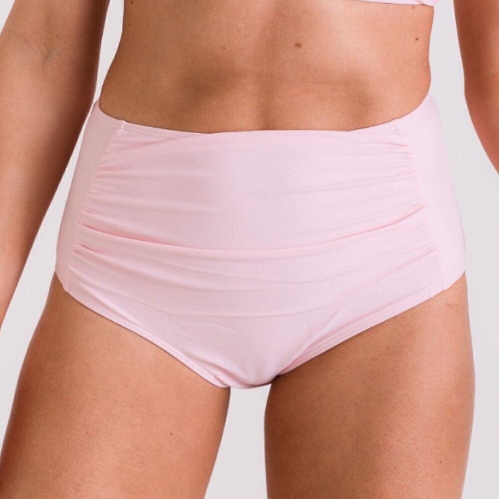 High Waist Ruched Bikini Bottom Soft Pink